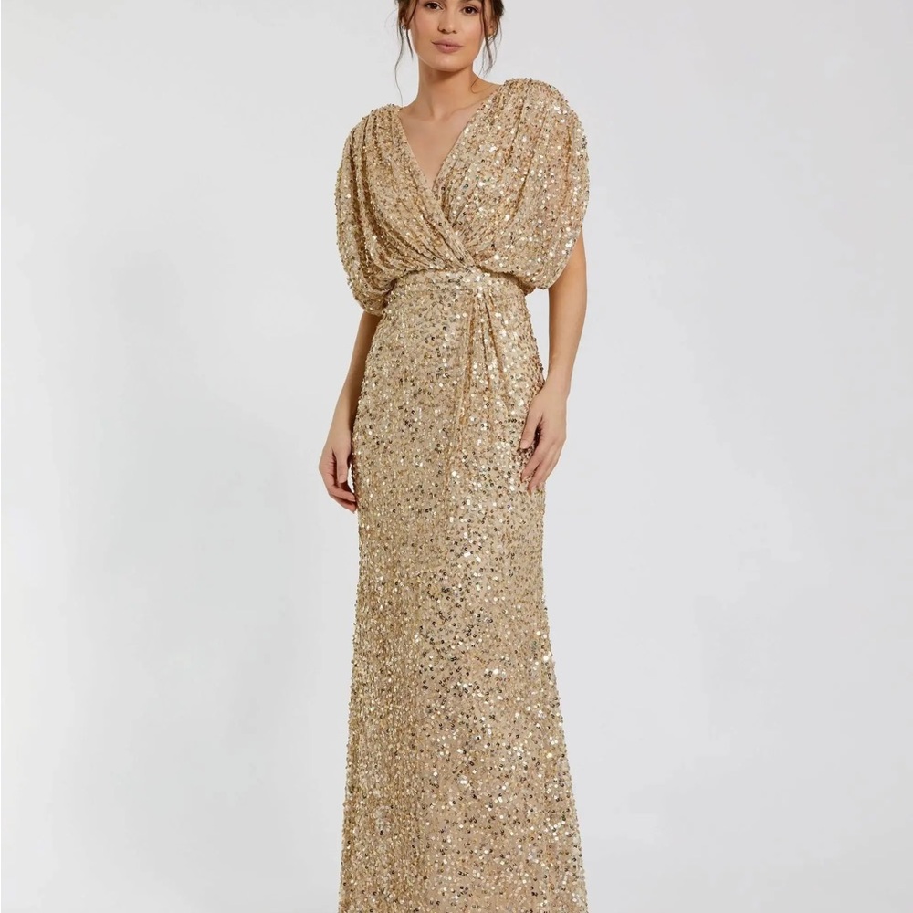 Mac Duggal Gold Sequin Maxi Dress